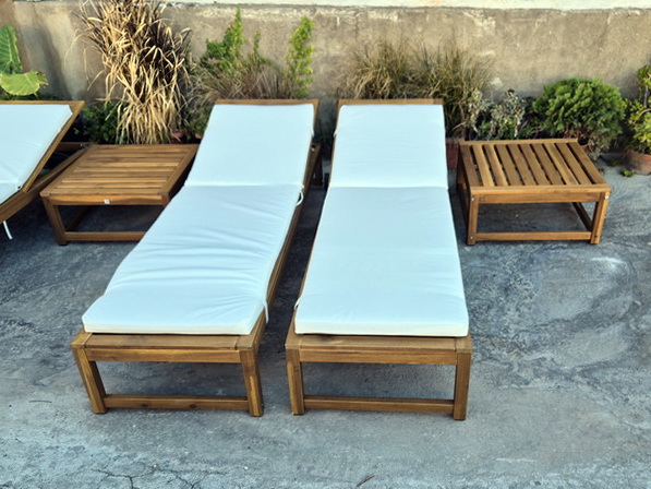 tumbona jardin piscina madera teka 191x57x30 12u +cojin 12u+mesa 63x63x30 6u.